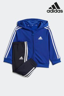 adidas Blue Sportswear Essentials Shiny Hooded Tracksuit (D38867) | SGD 58