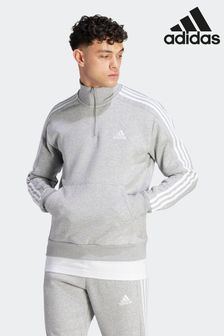 灰色 - Adidas必備款抓絨3條紋1／4拉鍊運動衫 (D38935) | NT$2,330