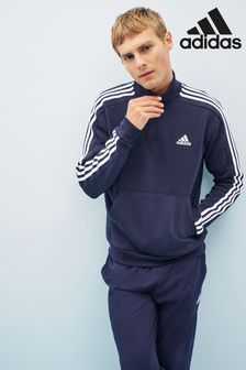 adidas Blue Essentials Fleece 3-Stripes 1/4-Zip Sweatshirt (D38936) | SGD 97