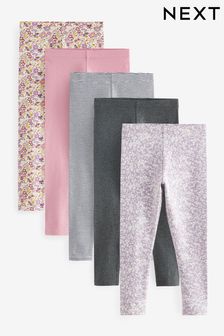 Pink/Charcoal Grey Floral Print Leggings 5 Pack (3-16yrs) (D38981) | $41 - $57