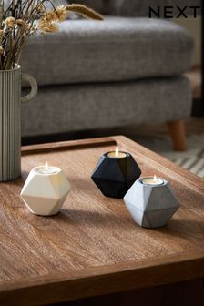 Set of 3 Grey Geometric Skandi Tealight Candle Holders (D39193) | €18