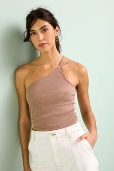 Neutral Double Strap Ribbed One Shoulder Top (D39340) | €3