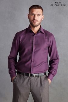 Purple Herringbone Regular Fit Single Cuff Signature Textured Trimmed Formal Shirt (D39543) | €21.50