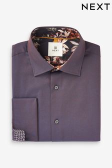 Purple Regular Fit Double Cuff Cotton Textured Trimmed Shirt (D39544) | $78