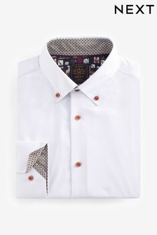 White/Rust Red Button Slim Fit Heritage Formal Shirt (D39547) | €16