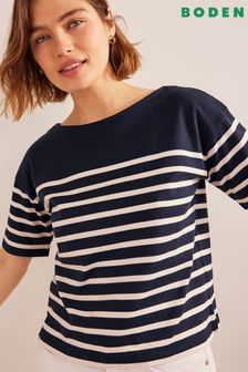 Boden Blue Slash Neck Striped T-Shirt (D39556) | €35