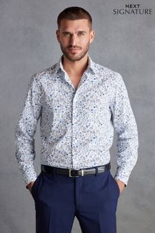 White/Blue Floral Regular Fit Single Cuff Signature Trimmed Shirt (D39582) | 58 €