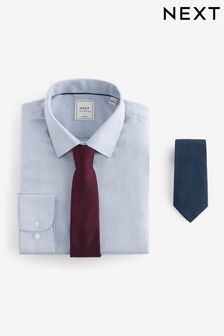 Modra/mornarsko modra/bordo rdeča - Ozek kroj - Komplet srajce in dveh kravat (D39590) | €39