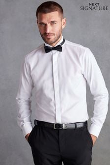 White Wing Collar Signature Textured Wing Collar Single Cuff Dress Shirt (D39595) | R594