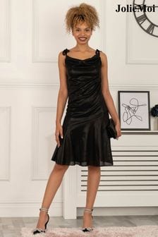 Jolie Moi Leela Kleid mit gebundenen Trägern und Wasserfallkragen, Schwarz (D39624) | 42 €