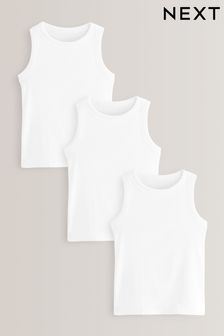 White Crop Rib Vests 3 Pack (5-16yrs) (D39677) | kr160 - kr210