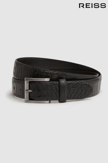 Reiss Black/Gunmetal Albany Leather Belt (D39999) | 43,470 Ft