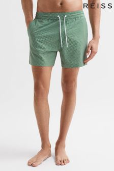 Reiss Bright Green/White Shape Printed Drawstring Swim Shorts (D40008) | SGD 187