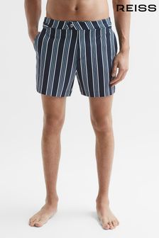 Темно-синий - Пляжные шорты в полоску с пальмами Reiss (D40012) | €104