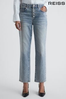 Reiss Light Blue Maisie Cropped Mid Rise Straight Leg Jeans (D40031) | 809 QAR