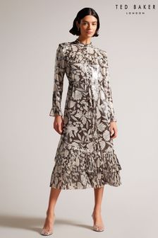 Ted Baker Vikkci Dk-Brown Ruffle Detail Midi Shirt Dress (D40080) | 370 €