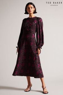 Robe mi-longue Ted Baker Merlisa Floral Noir imprimée (D40082) | €115