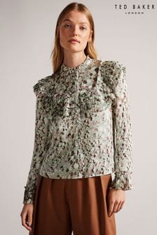 Ted Baker Green Indira Blouse With Ruffle Bib Detail (D40087) | €78