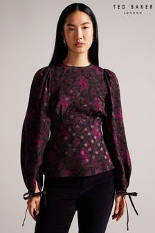 Ted Baker Terre Printed Peplum Black Top With Cuffed Sleeves (D40105) | 84 €