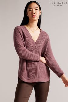 Ted Baker Natural Lerissa Engineered Slouchy V-Neck Sweater (D40106) | €66
