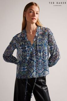 Ted Baker Blue Florrei Swing Blouse With Ruffle Detail And Neck Tie (D40117) | €69