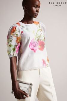 Ted Baker Ayymee White Boxy Cropped Top With Puff Sleeve (D40122) | €59