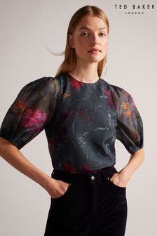 Ted Baker Ayymee Boxy Cropped Black Top With Puff Sleeve (D40123) | €66