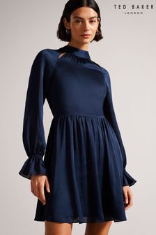 Ted Baker Ryaa Dark Blue High Neck Fit And Flare Mini Dress (D40147) | 202 €