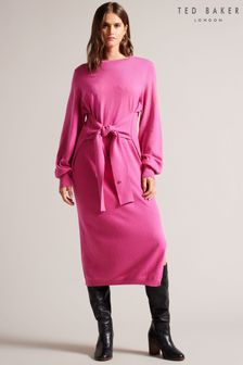 Ted Baker Pink Essya Slouchy Tie Front Midi Knit Dress (D40154) | €125