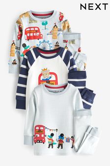 Rot/Blau mit Londoner Doppeldeckerbussen - Kuschelige Pyjamas im 3er-Pack (9 Monate bis 8 Jahre) (D40173) | 28 € - 35 €