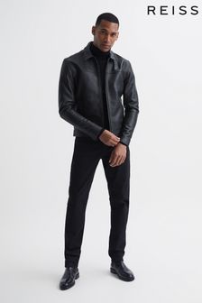 Reiss Black Roland Zip Through Leather Jacket (D40229) | €535