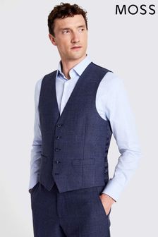 MOSS Tailored Fit Blue Check Waistcoat (D40323) | 544 QAR