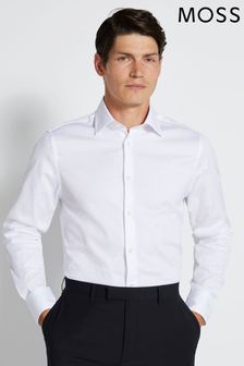MOSS White Tailored Fit Pique Texture Shirt (D40373) | OMR26
