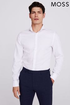 MOSS Slim Fit Double Cuff Sky Royal Oxford Non-Iron Shirt (D40377) | ₪ 251