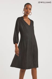JD Williams Silver Foil Print Soft Touch Jersey Black Midi Dresses (D40597) | €13.50