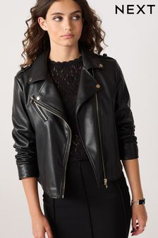 Black Faux Leather Biker Jacket (D40742) | kr753