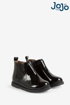 JoJo Maman Bébé Black Girls' Patent Pretty Leather Chelsea Boots (D40957) | kr487