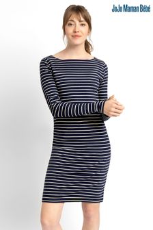 JoJo Maman Bébé Navy Ecru Stripe Navy & Ecru Stripe Boatneck Maternity & Nursing Dress (D40962) | $70