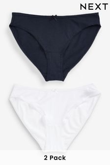 Navy Blue/White High Leg Cotton Rich Knickers 4 Pack (D41024) | AED36
