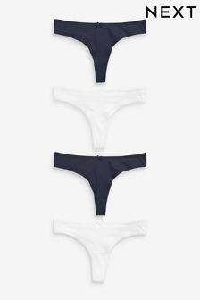 Navy Blue/White Thong Cotton Rich Knickers 4 Pack (D41027) | €7