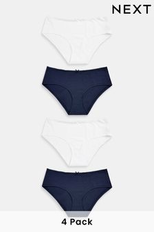 Navy Blue/White Short Cotton Rich Knickers 4 Pack (D41030) | AED36