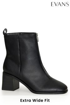 Evans Extra Wide Fit Black Zip Ankle Boots (D41300) | $80
