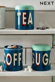 Set of 3 Teal Blue Retro Storage Tins (D41397) | $29