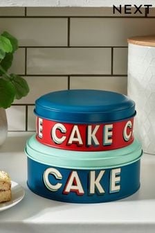 Set of 2 Teal Blue Retro Cake Tins (D41398) | $42