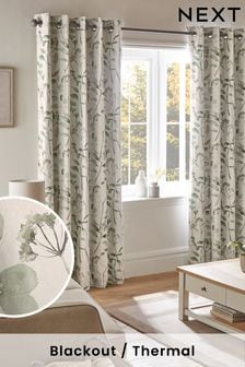 Green Isla Floral Print Blackout/Thermal Curtains
