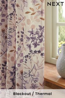 Mauve Purple Next Botanical Floral Blackout/Thermal Eyelet Curtains (D41751) | 74 € - 147 €