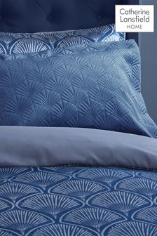 Catherine Lansfield Set of 2 Blue Art Deco Pearl Pillowcases (D42135) | €27