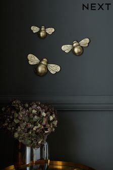 Gold Set of 3 Bee Wall Plaque (D42384) | CHF 22