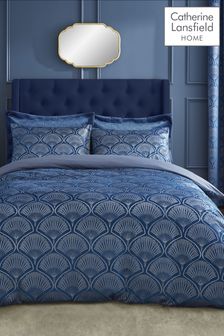 Catherine Lansfield Blue Art Deco Pearl Duvet Cover and Pillowcase Set (D42494) | AED222 - AED333