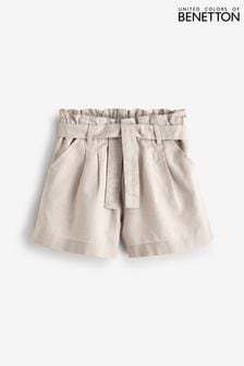 Benetton Natural Paperbag Waist Linen Blend Shorts (D42518) | €17